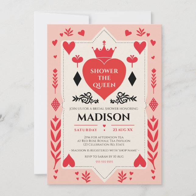 Queen of Hearts Bridal Shower Wonderland Tea Party Invitation (Front)