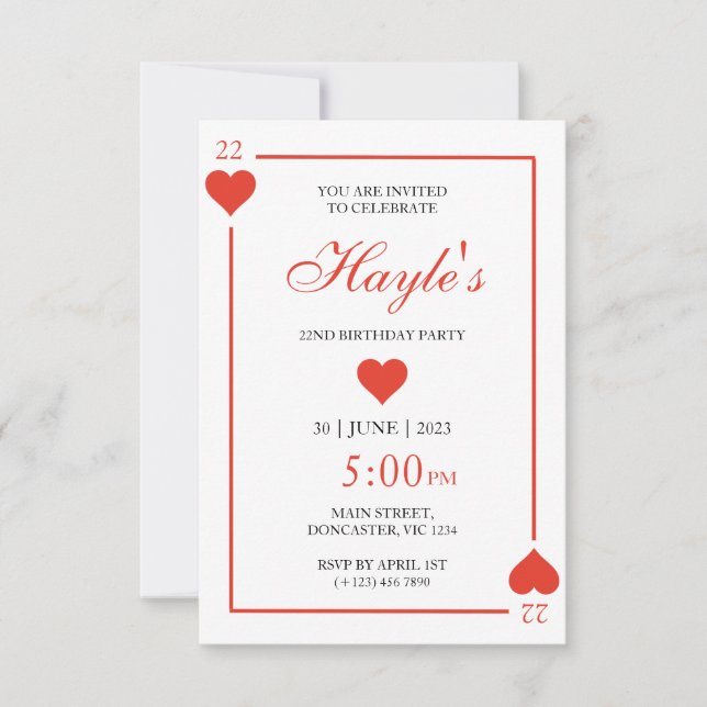 Queen of Hearts Casino Playing Cards 22nd Birthday (Front)