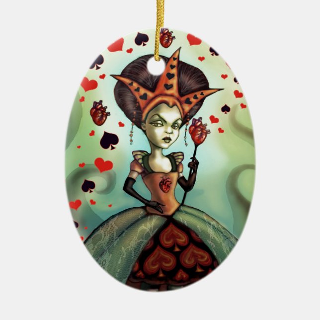 Queen of Hearts Ceramic Tree Decoration (Front)