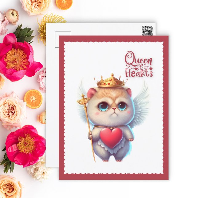 Queen of Hearts Chibi Angel Cat Valentine Holiday Postcard (Creator Uploaded)