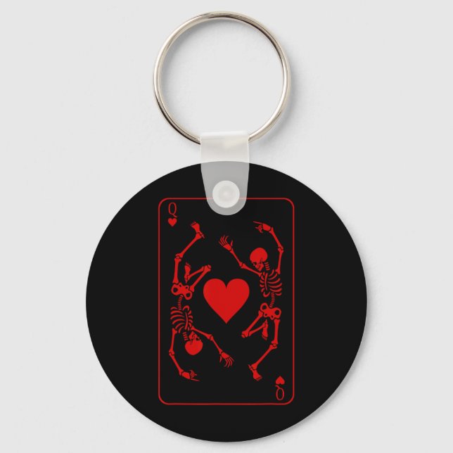 Queen Of Hearts Costume Skeleton Halloween Playing Key Ring (Front)
