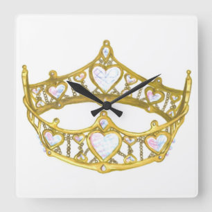 Queen of Hearts crown square clock