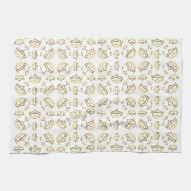 Queen of Hearts Crown Tiara Pattern Kitchen Towel (Horizontal)