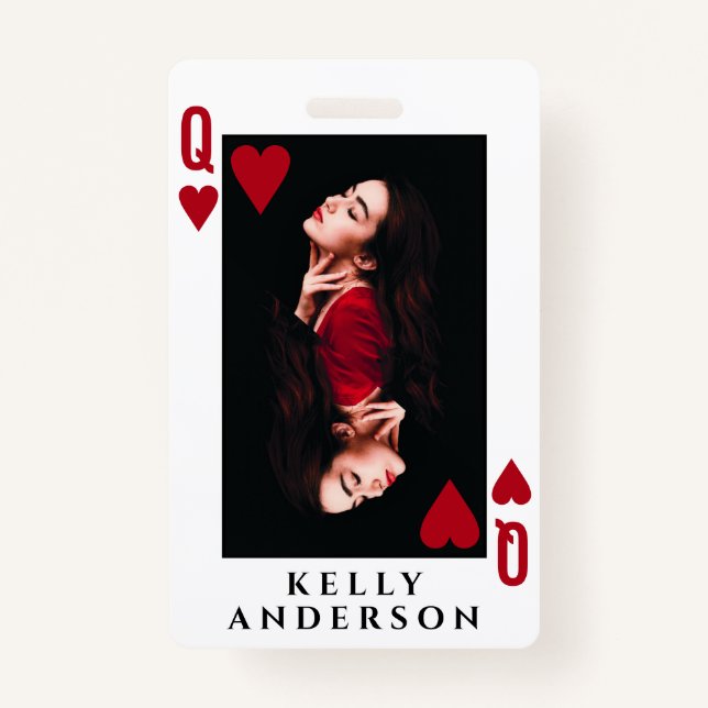Queen of Hearts Feminine Photo Hairdresser Name ID Badge (Front)