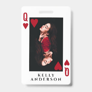 Queen of Hearts Feminine Photo Hairdresser Name ID Badge
