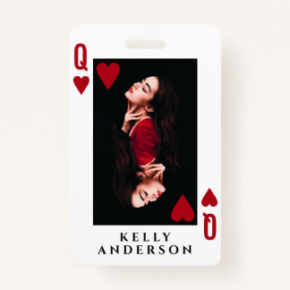 Queen of Hearts Feminine Photo Hairdresser Name ID Badge