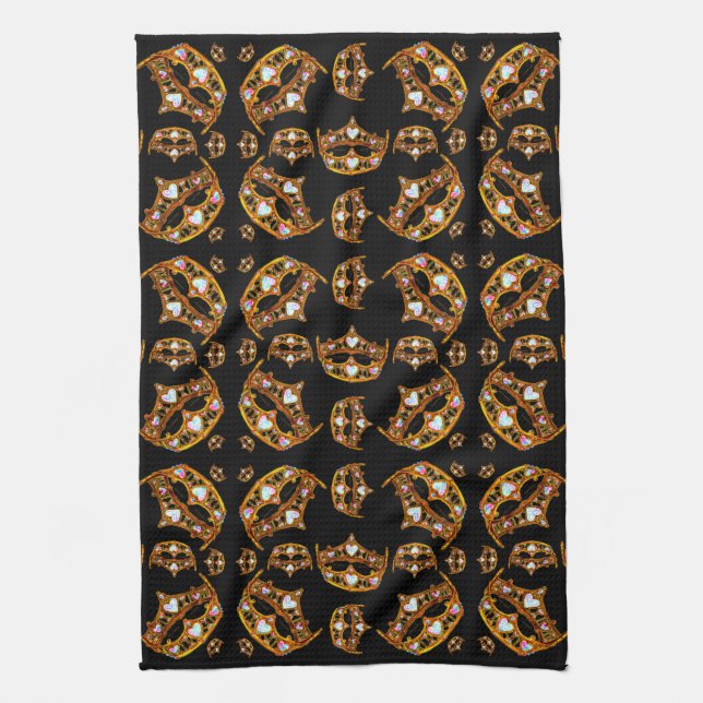 Queen of Hearts Gold Crown Tiaras black Tea Towel (Vertical)