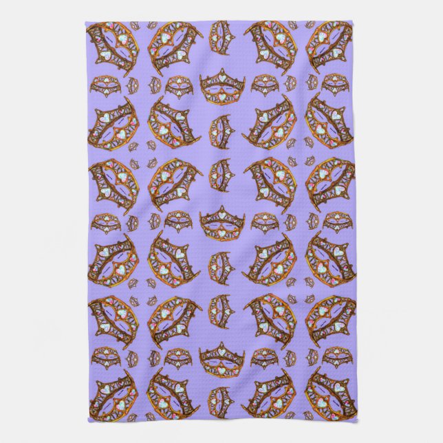 Queen of Hearts Gold Crown Tiaras periwinkle Tea Towel (Vertical)