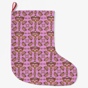 Queen of Hearts Gold Crown Tiaras pink thistle Large Christmas Stocking