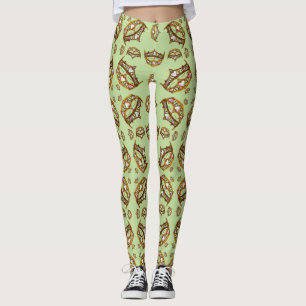 Queen of Hearts Gold Crowns Tiaras mint green Leggings