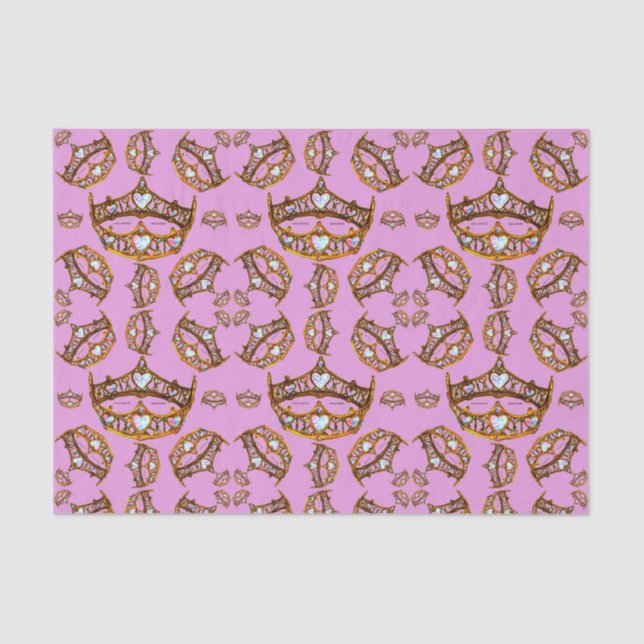 Queen of Hearts Gold Crowns Tiaras pink lilac Tissue Paper (Front)
