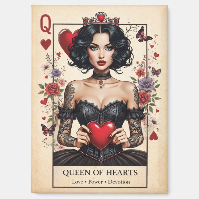 Queen of Hearts Gothic Tarot Fridge Magnet  (Front)