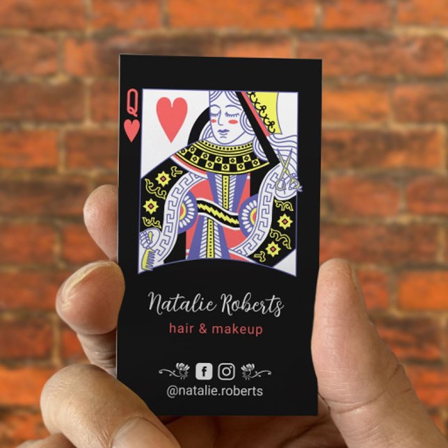Queen of Hearts Hair Stylist Beauty Salon Black Business Card (Creator Uploaded)