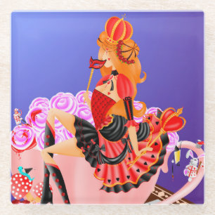 Queen of Hearts in Teacup Glass Coaster