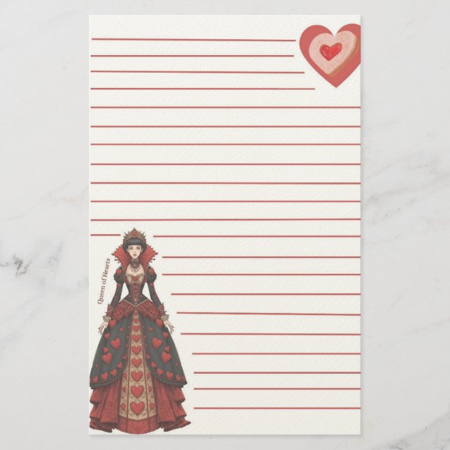 Queen of Hearts Lined Stationery Sheets (Front)