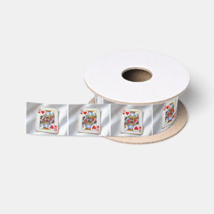 Queen of Hearts On White Satin Fabric Ribbon