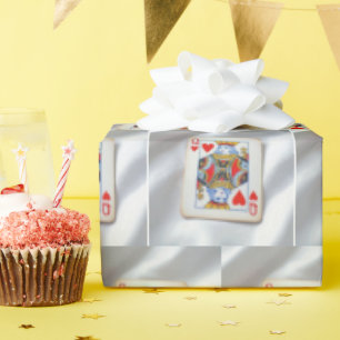 Queen of Hearts On White Satin Fabric Wrapping Paper