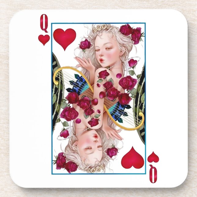 Queen of Hearts Oversized Graphic, Playing Cards Coaster (Front)