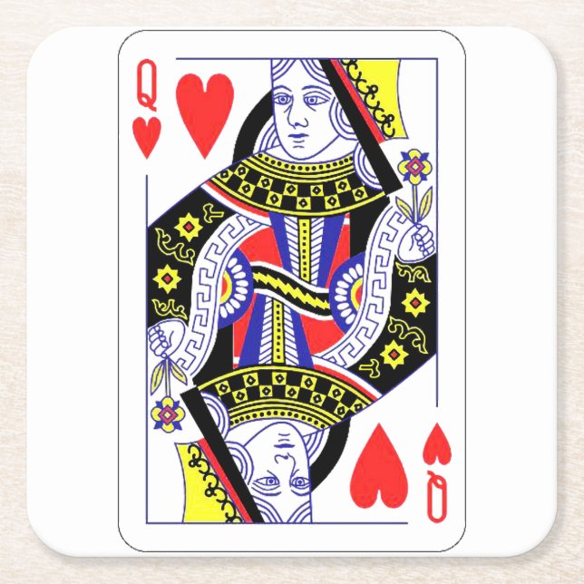 Queen of Hearts Oversized Graphic, Playing Cards Square Paper Coaster (Front)