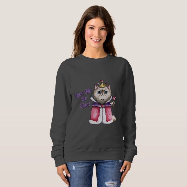 Queen of Hearts Persian Cat Illustration Sweatshirt (Front Full)