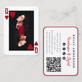 Queen of Hearts Photo QR Code Social Hairdresser Business Card