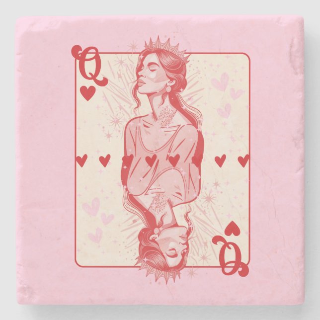 Queen of Hearts Pink Preppy Art Stone Coaster (Front)
