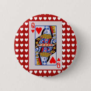 Queen of hearts playing card love hearts 6 cm round badge