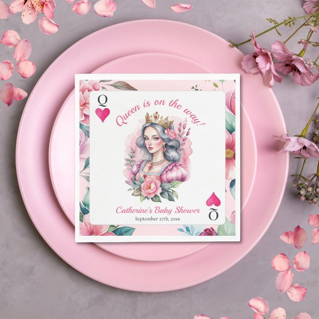 Queen Of Hearts Playing Card Pink Baby Shower Napkin (Creator Uploaded)
