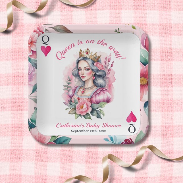 Queen Of Hearts Playing Card Pink Baby Shower Paper Plate (Creator Uploaded)
