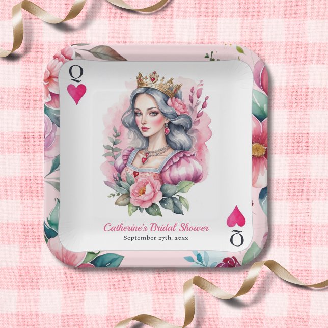 Queen Of Hearts Playing Card Pink Bridal Shower Paper Plate (Creator Uploaded)