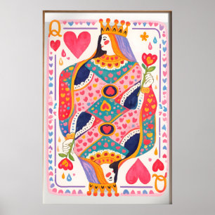 Queen of Hearts Poster, Colourful Playing Card Wal Poster
