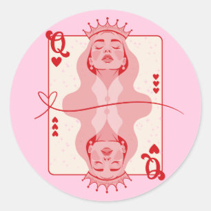 Queen of Hearts Red and Pink Art Classic Round Sticker