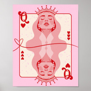 Queen of Hearts Red and Pink Art Poster