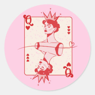 Queen of Hearts Red and Pink  Classic Round Sticker