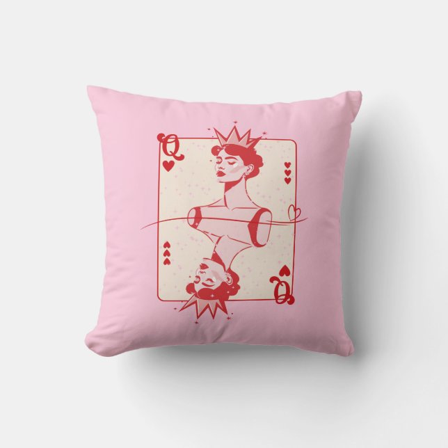 Queen of Hearts Red and Pink  Cushion (Front)