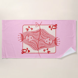 Queen of Hearts Red and Pink Preppy Art Beach Towel