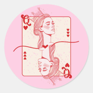 Queen of Hearts Red and Pink Preppy Art Classic Round Sticker