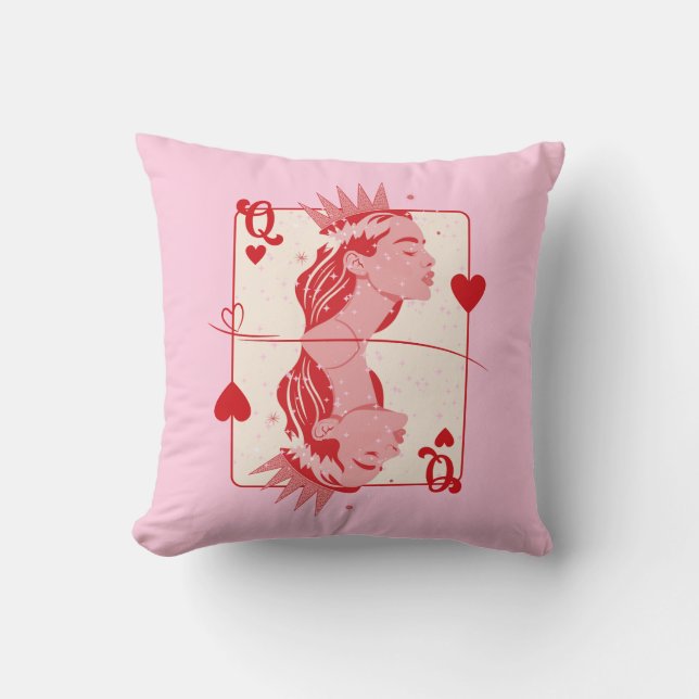 Queen of Hearts Red and Pink Preppy Art Cushion (Front)