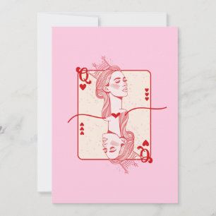 Queen of Hearts Red and Pink Preppy Art Holiday Card