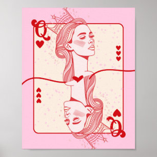 Queen of Hearts Red and Pink Preppy Art Poster