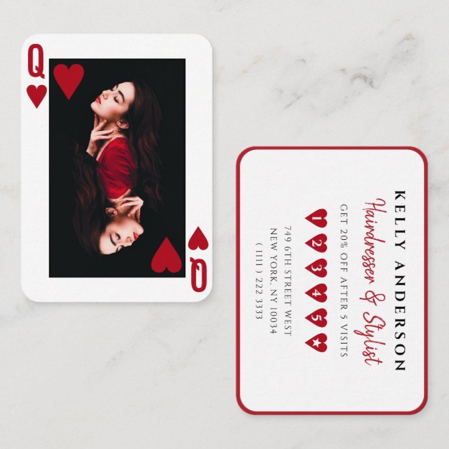 Queen of Hearts Red Photo Business Hairdresser Loyalty Card (Front/Back)
