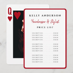 Queen of Hearts Red Photo Services Hairdresser Menu