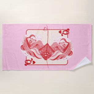 Queen of Hearts Red Preppy Art Beach Towel
