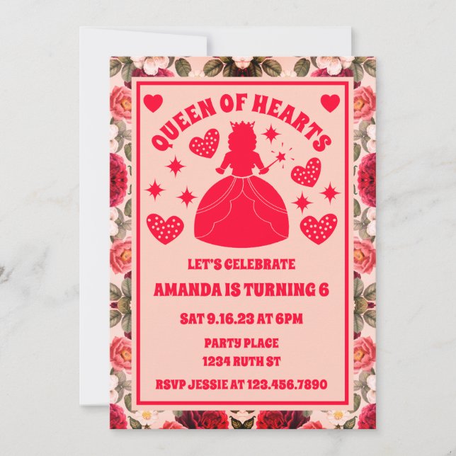  Queen Of Hearts Roses Birthday Invitation (Front)