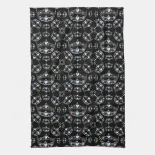 Queen of Hearts Silver Crown Tiaras black Tea Towel