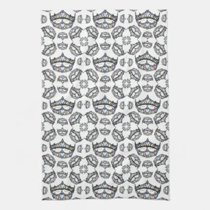 Queen of Hearts Silver Crown Tiaras white Tea Towel