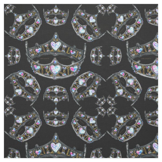 Queen of Hearts Silver Crowns Tiaras black fabric (Swatch)