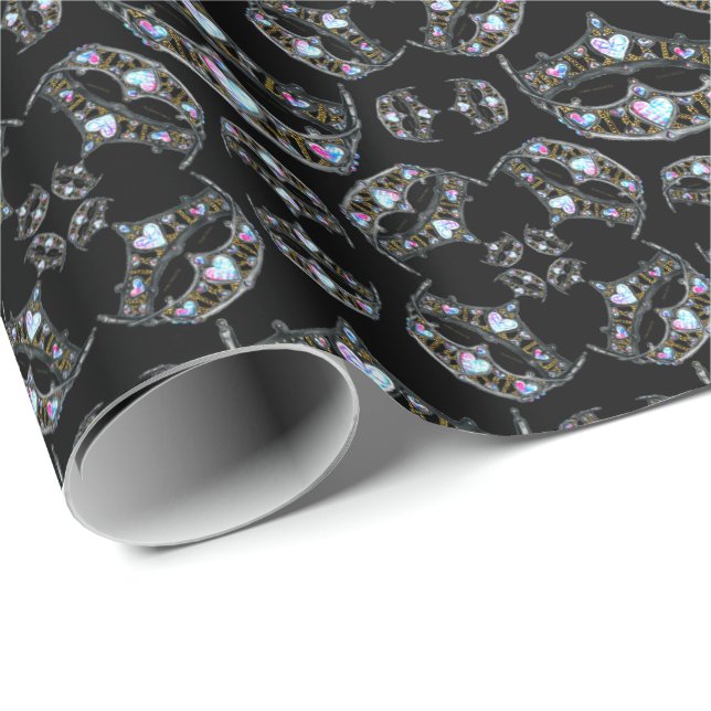 Queen of Hearts Silver Crowns Tiaras black wrap Wrapping Paper (Roll Corner)