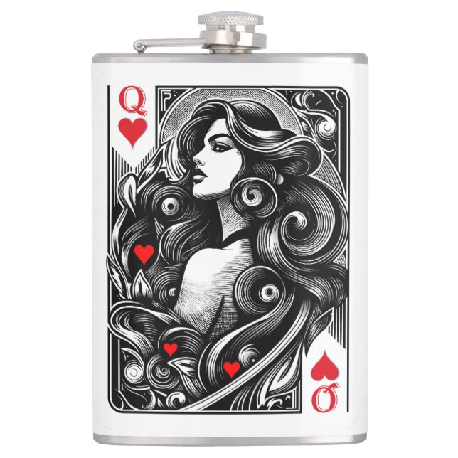 Queen of hearts, the honor is yours hip flask (Front)