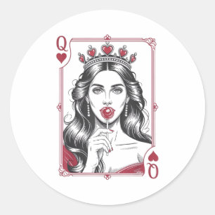 Queen Of Hearts Women Vintage Valentines Day  Classic Round Sticker